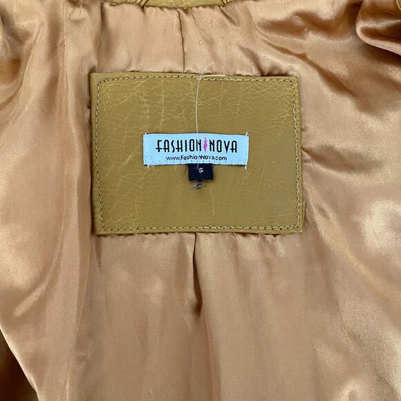 Fashion Nova Araxie Vegan Leather Moto Jacket Mustard Small NWOT - Picture 4 of 6